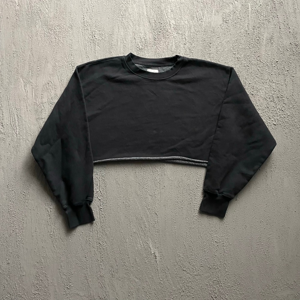 Tna Cozy Fleece Cropped Sweatshirt Womens XL Black Cut Hem